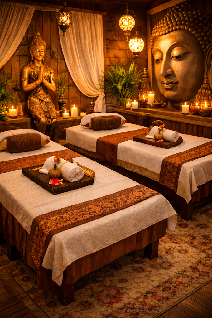 Couple massage room with Buddha decor